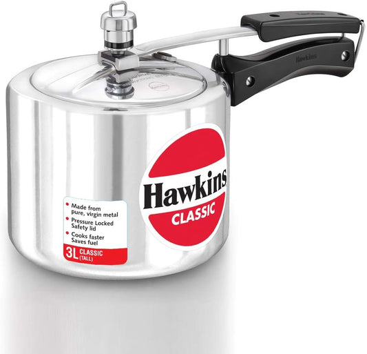 Hawkins Classic 3 Litre Aluminium Pressure Cooker CL3T | Tall Inner Lid Design, Silver – Buy Online Australia
