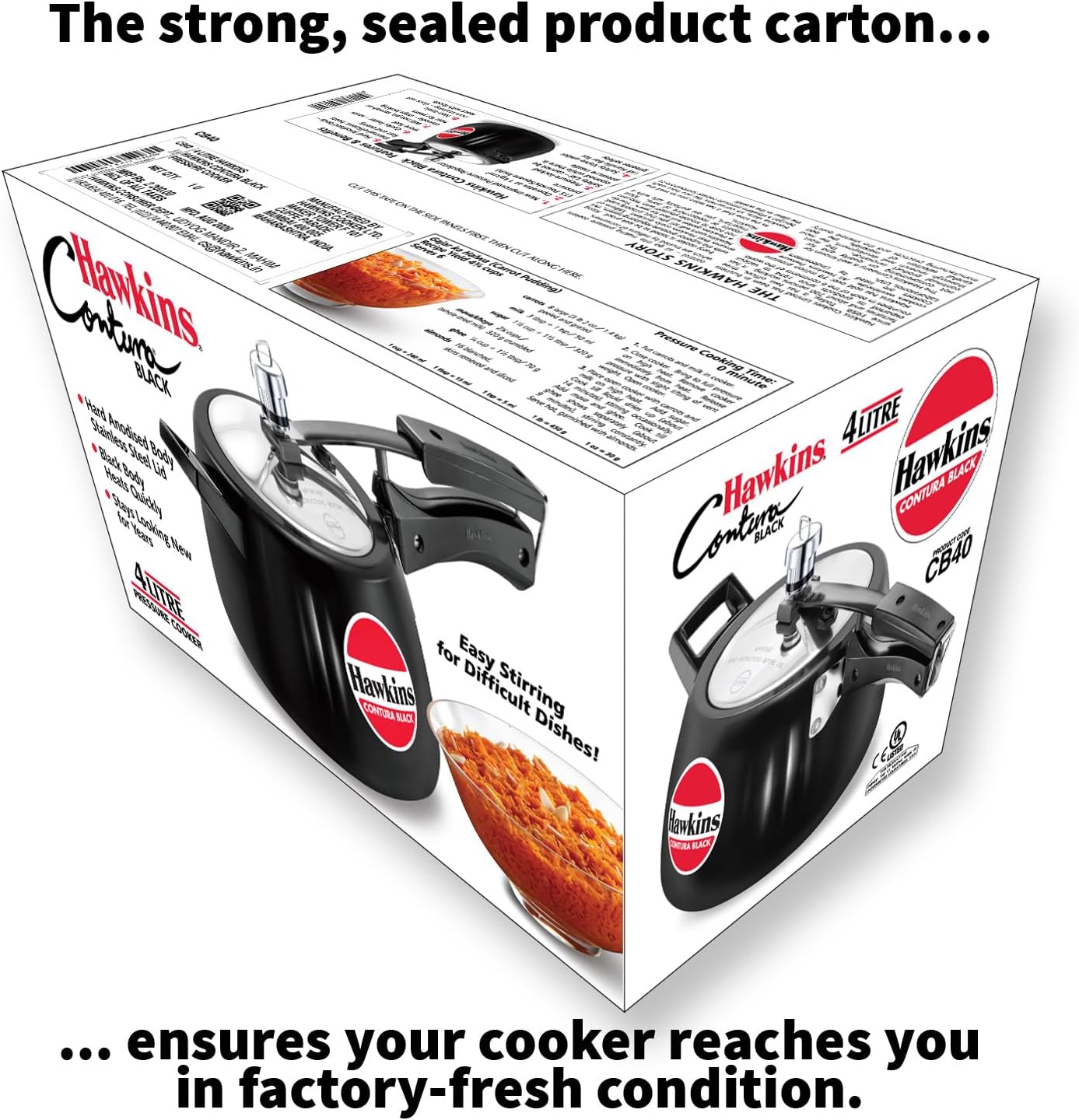 Hawkins CB40 4 Litre Hard-Anodised Pressure Cooker | Durable Aluminium Gas Stove Cooker