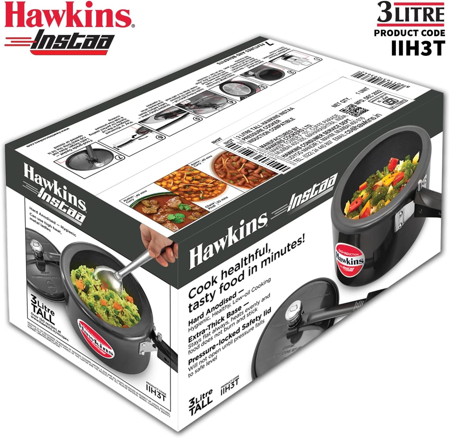 Hawkins Instaa IIH3T 3 Litre Pressure Cooker | Hard Anodised Induction Australia