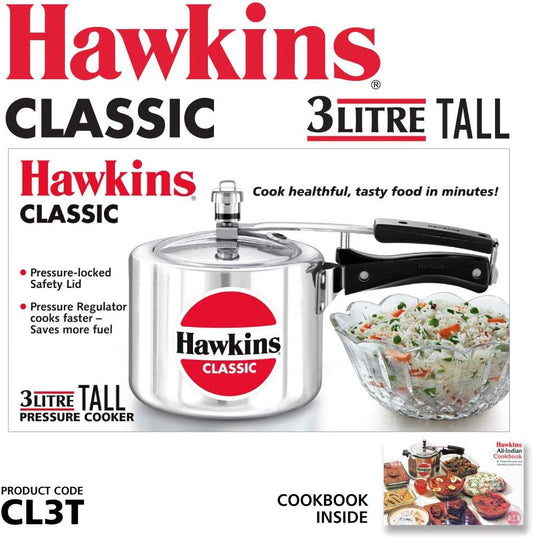 Hawkins Classic 3 Litre Aluminium Pressure Cooker CL3T | Tall Inner Lid Design, Silver – Buy Online Australia