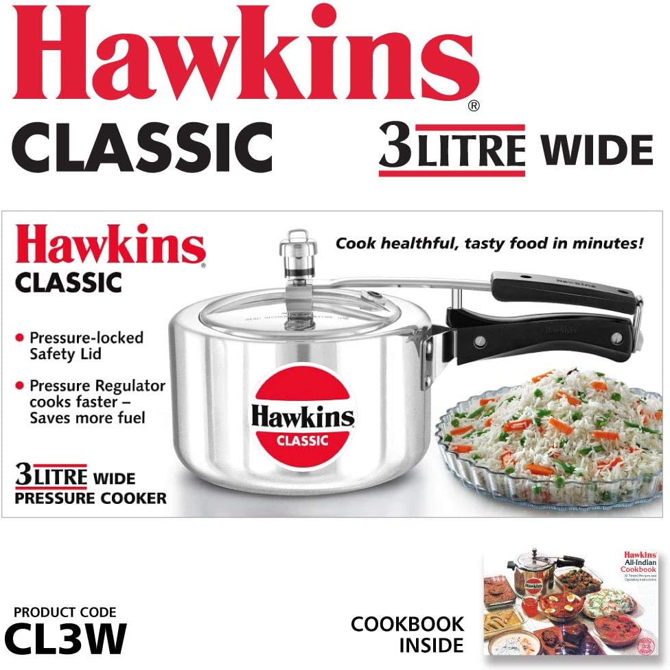 Hawkins Classic 3 Litre Pressure Cooker CL3W | Silver, Wide Mouth – Buy Online Australia