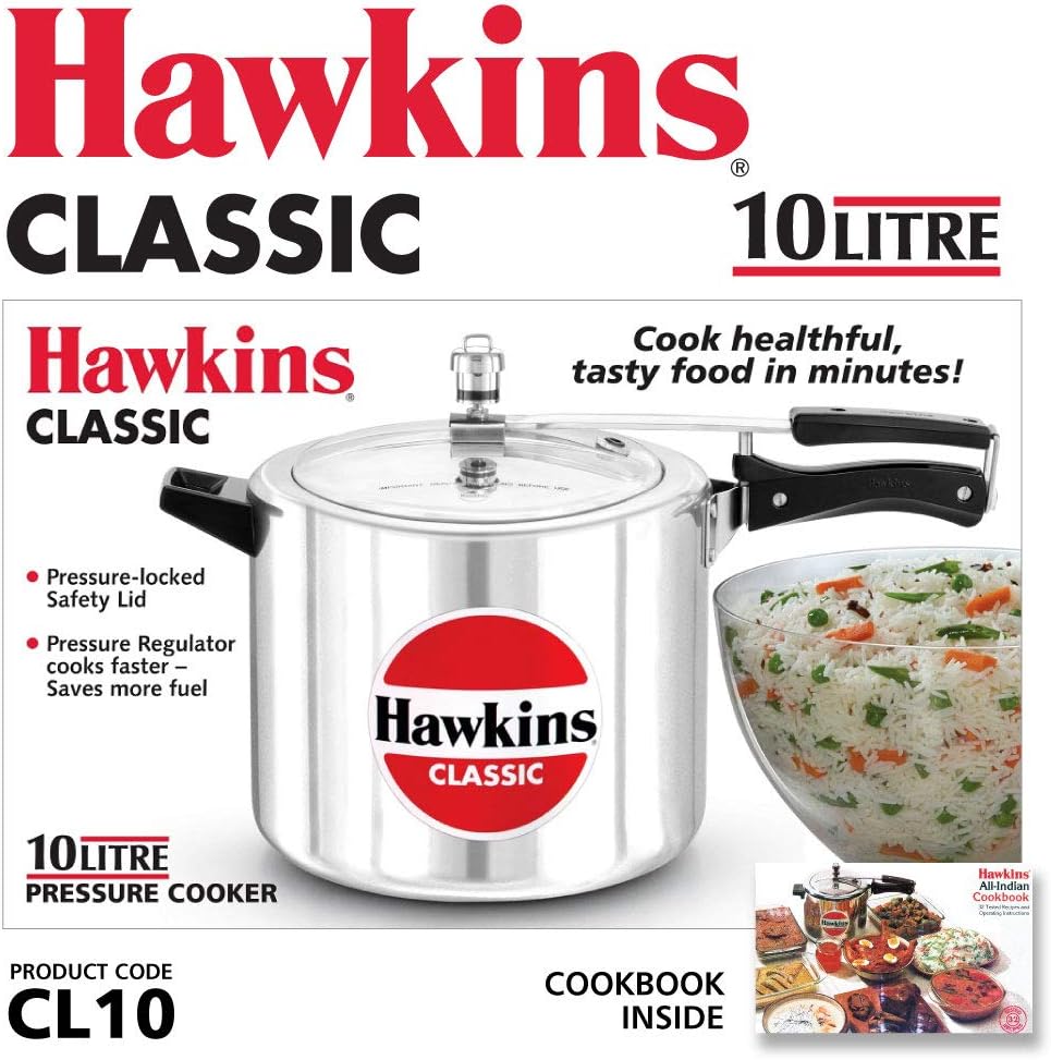 Hawkins Classic Wide Pressure Cooker 10 Litre | Aluminium Cooker Silver – Buy Online Australia
