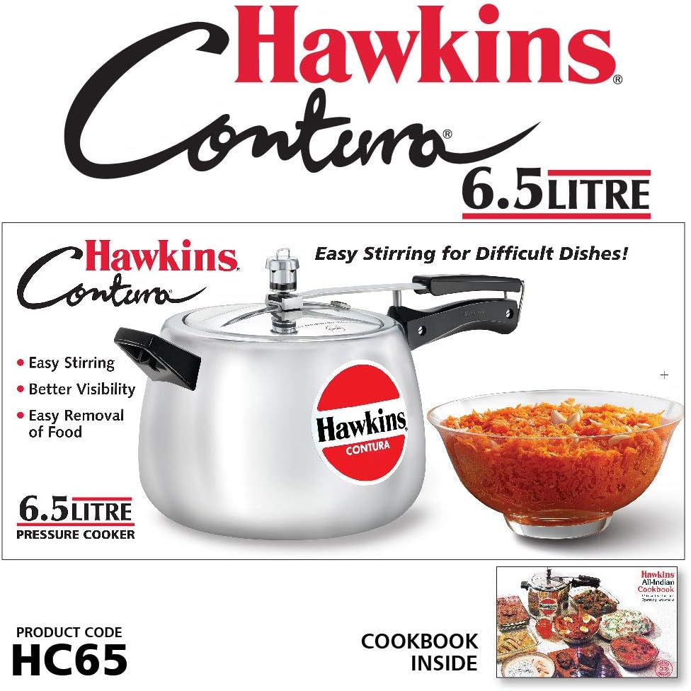 Hawkins Contura HC65 6.5 Litre Aluminium Pressure Cooker | Rounded Body Gas Stove Cooker