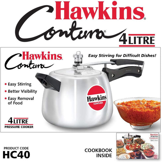 Hawkins Contura HC40 4 Litre Aluminium Pressure Cooker | Rounded Body Gas Stove Cooker