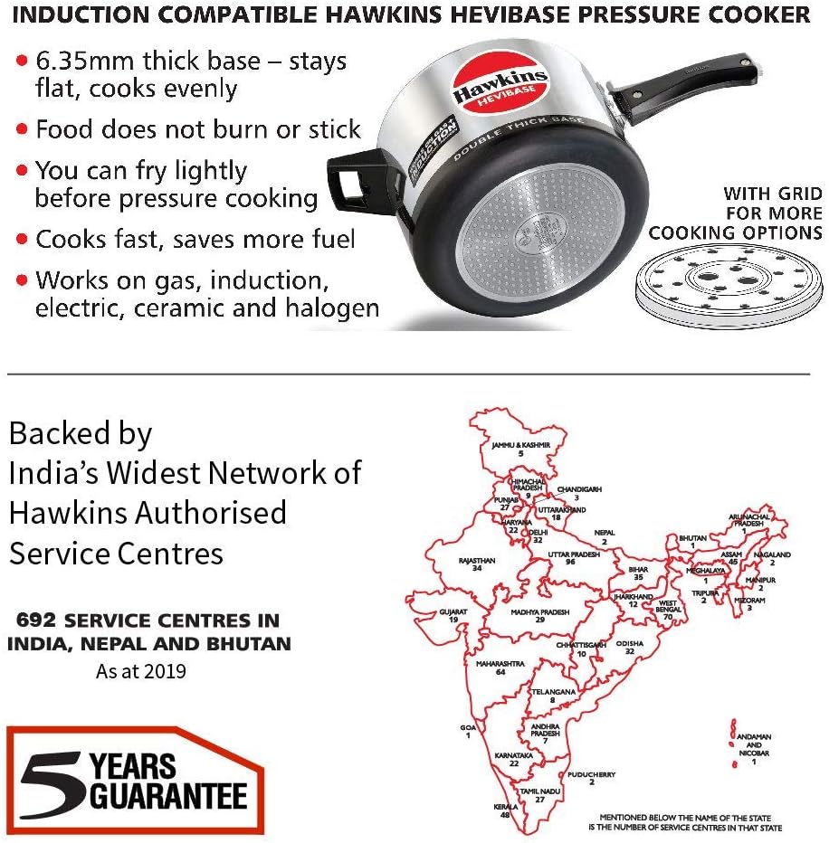 Hawkins Hevibase 5 Litre Induction Pressure Cooker IH50 | Aluminium Silver – Buy Online Australia