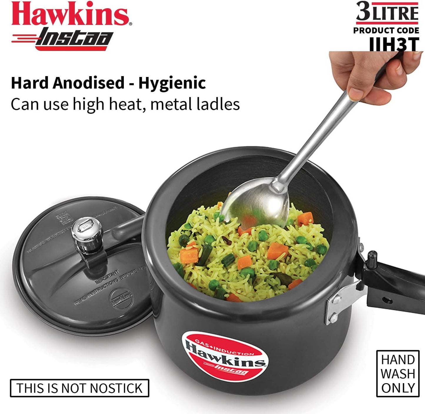 Hawkins Instaa IIH3T 3 Litre Pressure Cooker | Hard Anodised Induction Australia