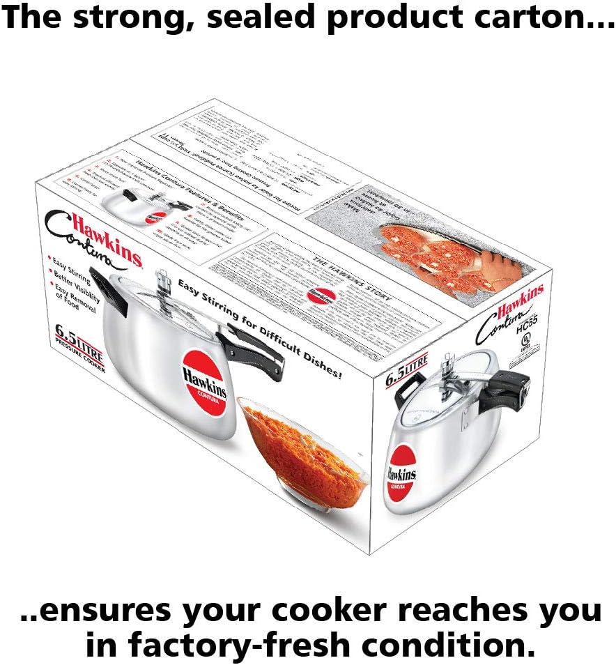 Hawkins Contura HC65 6.5 Litre Aluminium Pressure Cooker | Rounded Body Gas Stove Cooker