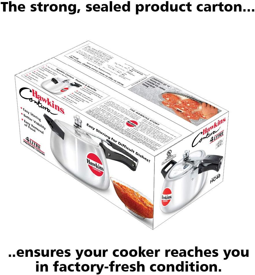Hawkins Contura HC40 4 Litre Aluminium Pressure Cooker | Rounded Body Gas Stove Cooker
