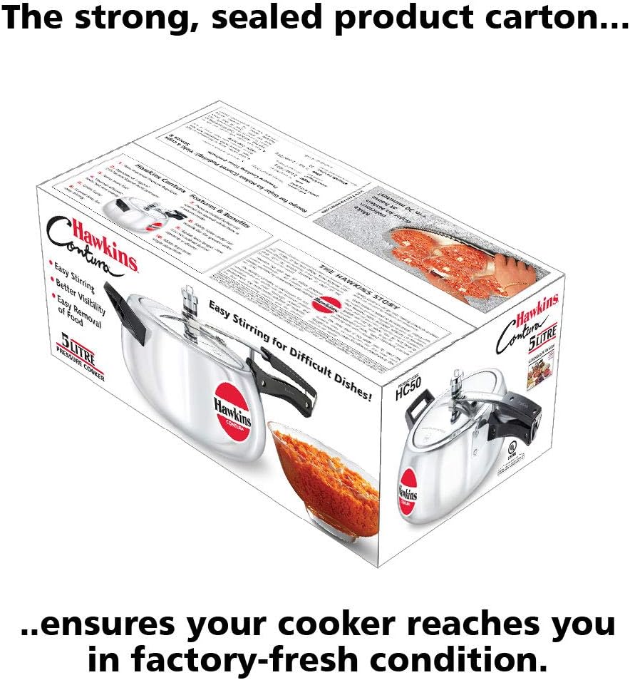Hawkins Contura HC50 5 Litre Aluminium Pressure Cooker | Rounded Body Gas Stove Cooker