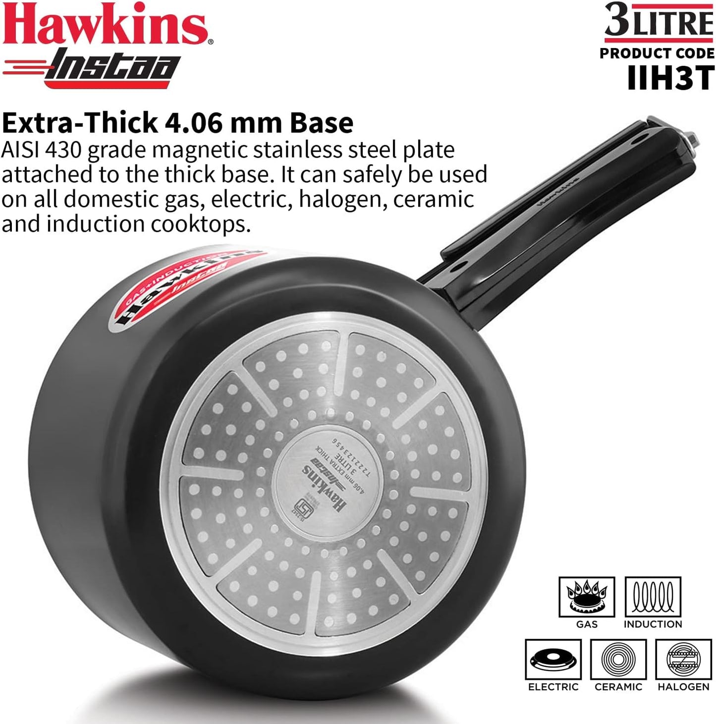 Hawkins Instaa IIH3T 3 Litre Pressure Cooker | Hard Anodised Induction Australia