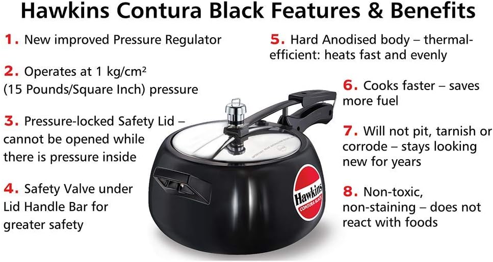 Hawkins CB50 5 Litre Hard-Anodised Pressure Cooker | Durable Aluminium Gas Stove Cooker