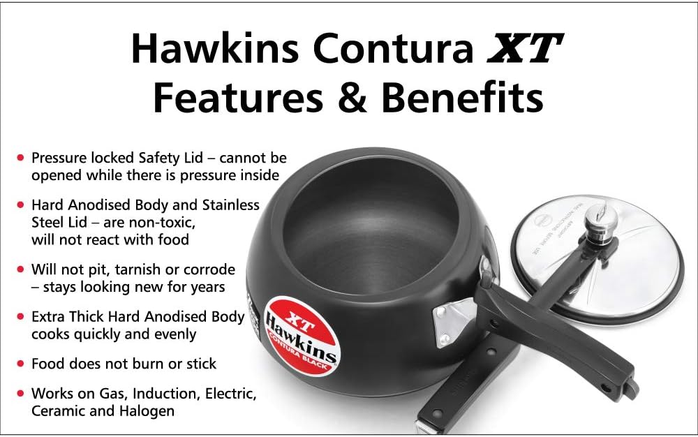 Hawkins CXT20 2 Litre Contura Black XT Induction Pressure Cooker | Hard Anodised