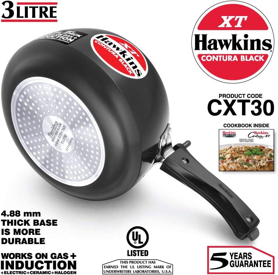 Hawkins CXT30 3 Litre Contura Black XT Induction Pressure Cooker | Hard Anodised