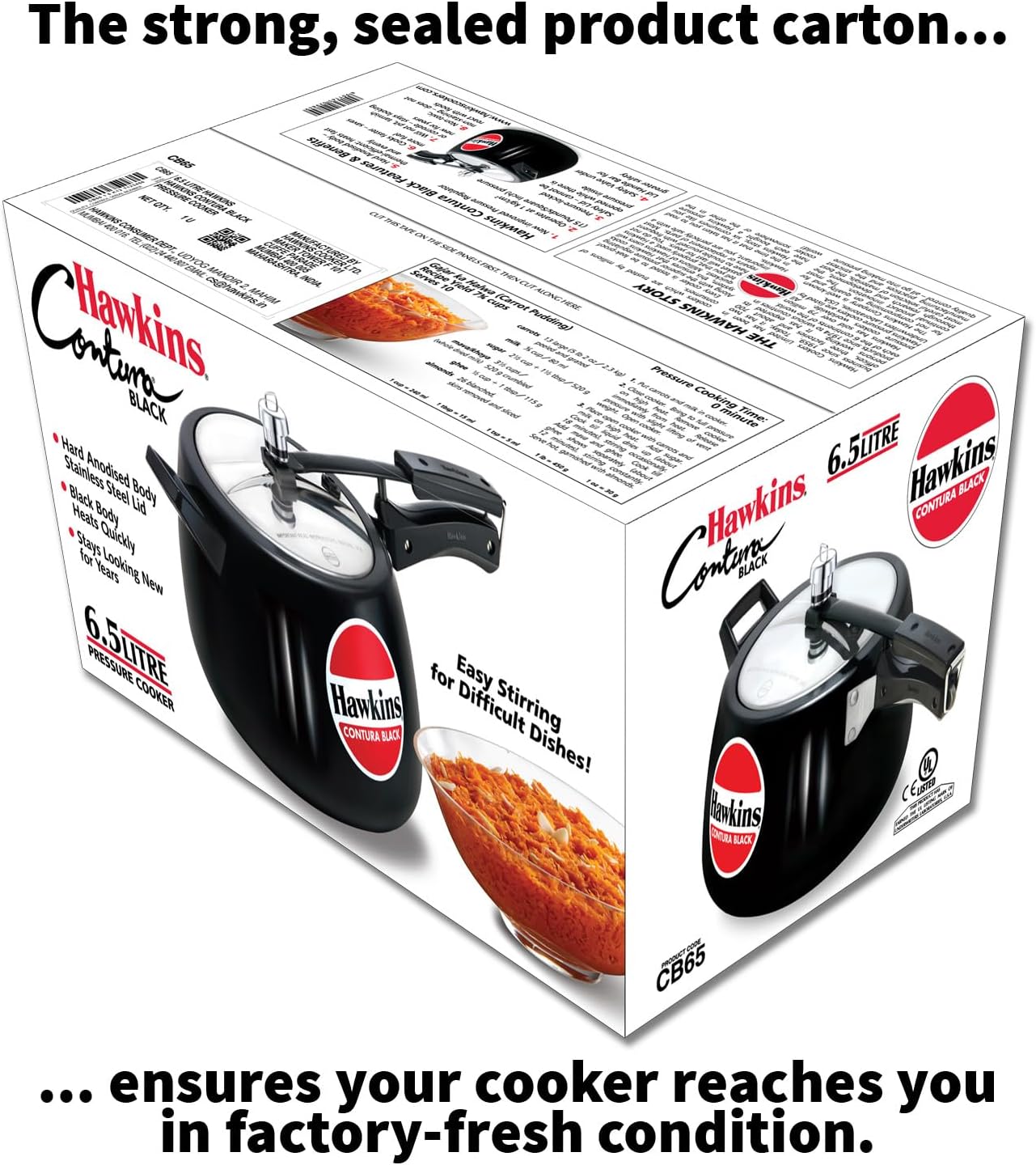 Hawkins CB65 6.5 Litre Hard-Anodised Pressure Cooker | Durable Aluminium Gas Stove Cooker