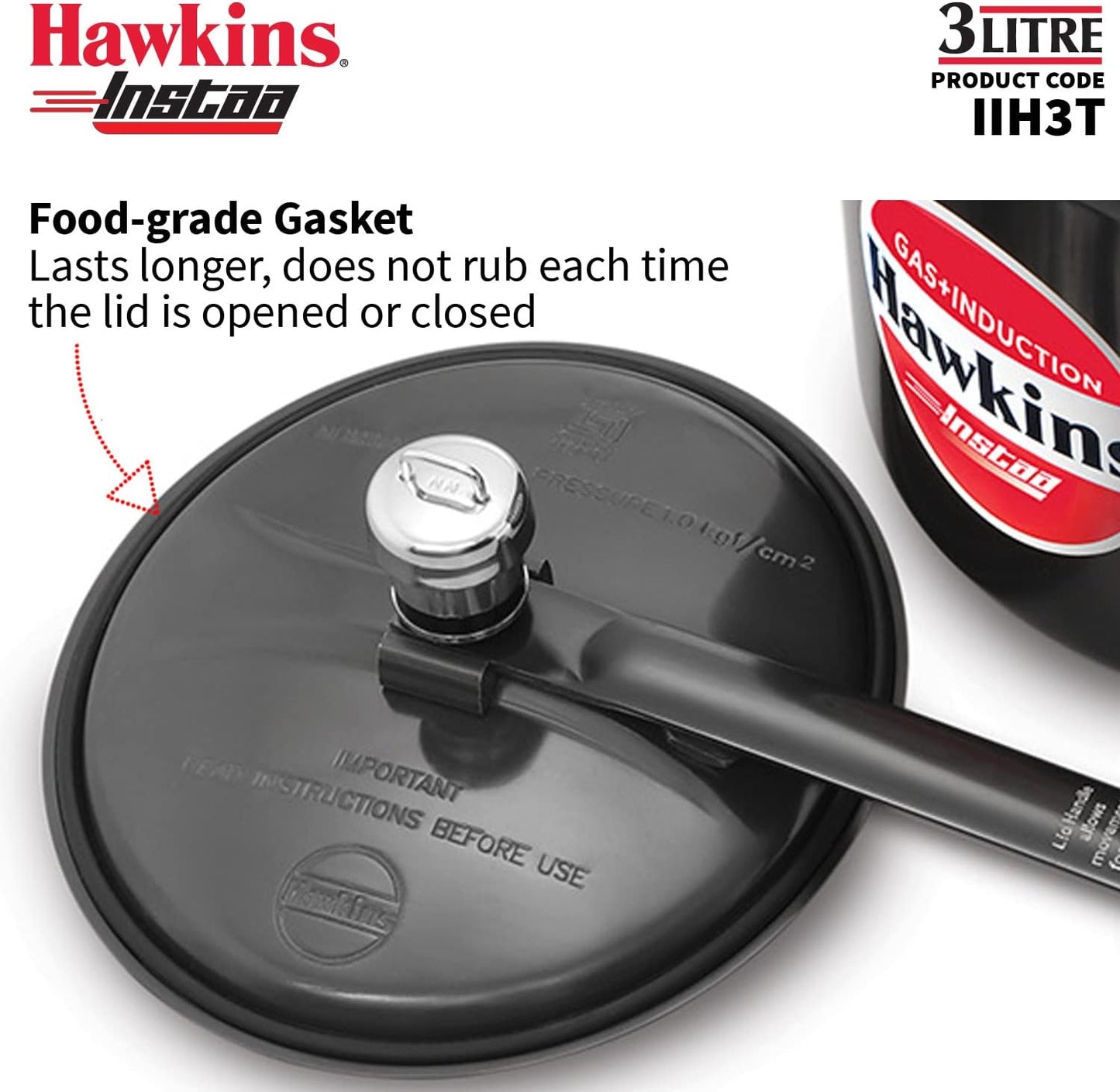Hawkins Instaa IIH3T 3 Litre Pressure Cooker | Hard Anodised Induction Australia