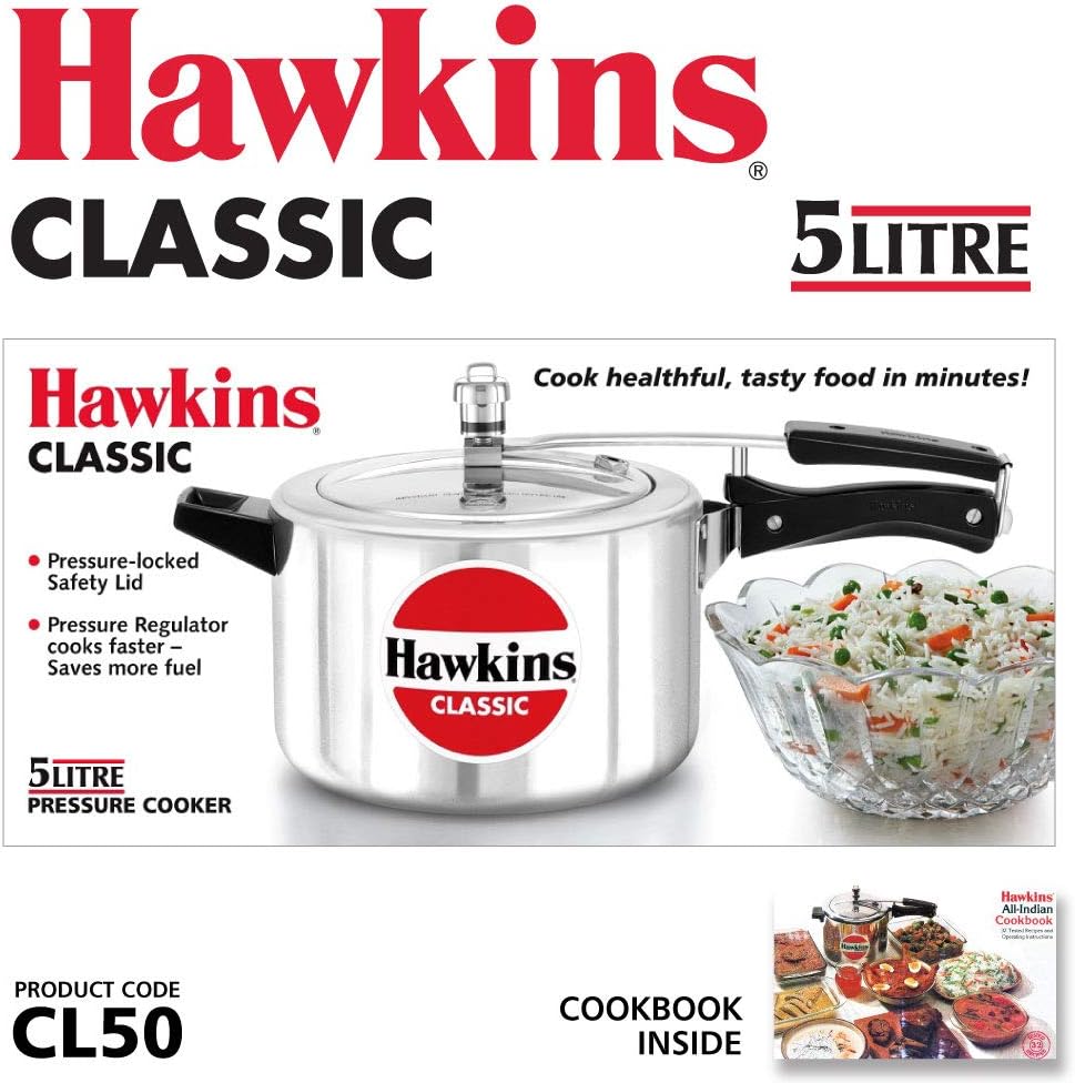 Hawkins Classic 5 Litre Pressure Cooker CL50 | New Improved Aluminium, Silver – Buy Online Australia