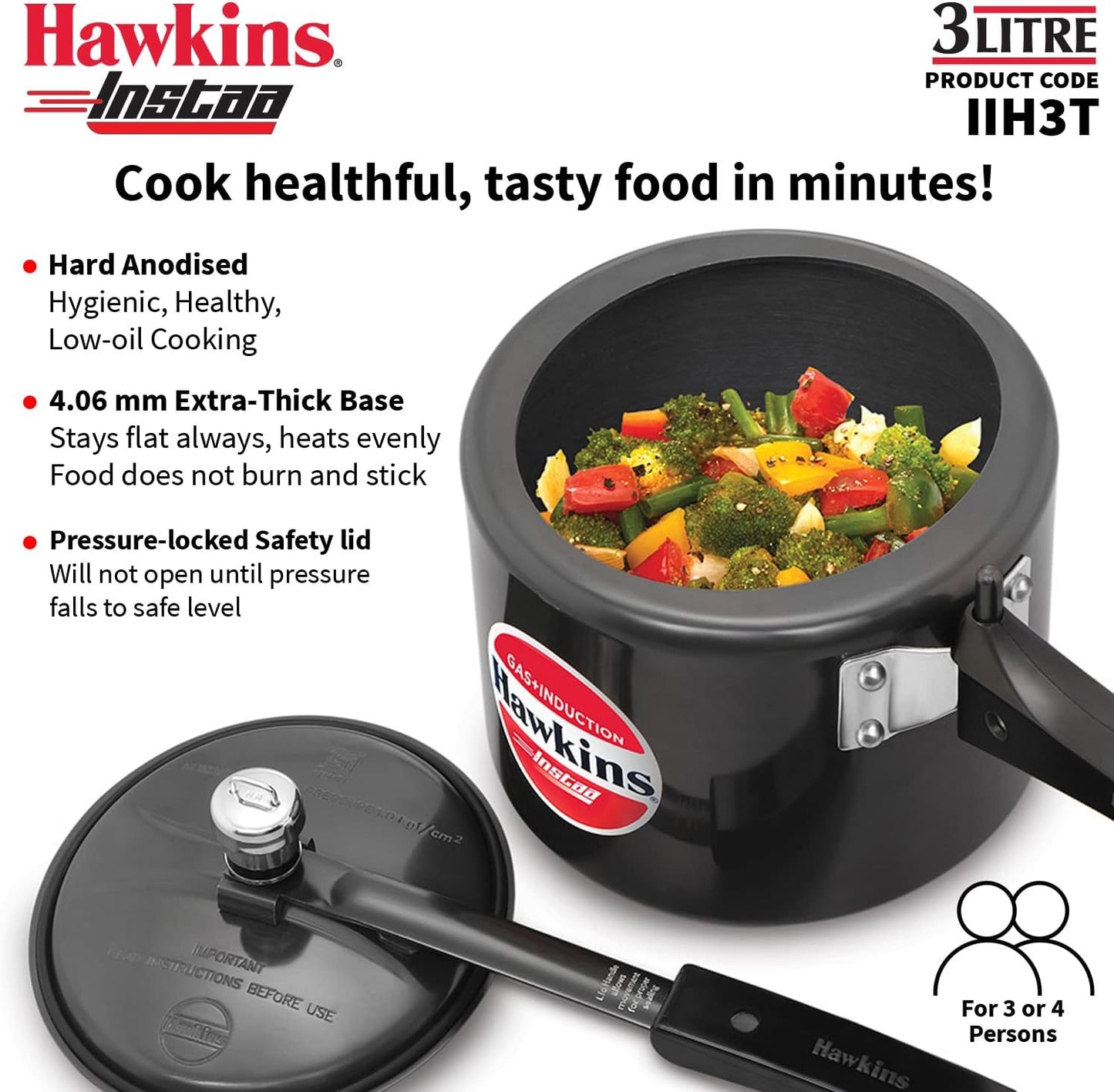 Hawkins Instaa IIH3T 3 Litre Pressure Cooker | Hard Anodised Induction Australia