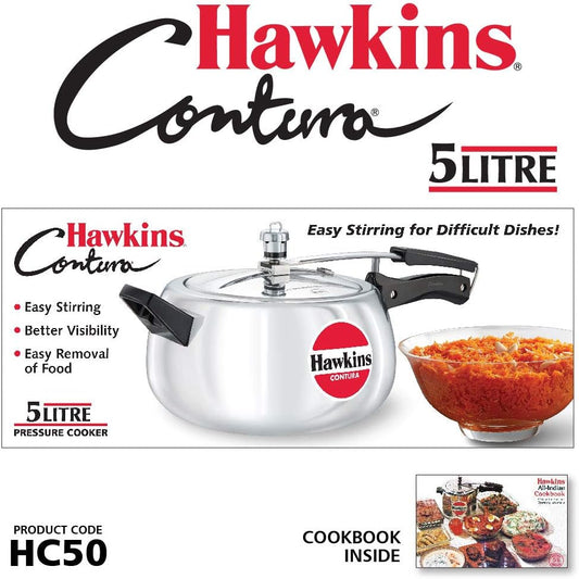 Hawkins Contura HC50 5 Litre Aluminium Pressure Cooker | Rounded Body Gas Stove Cooker