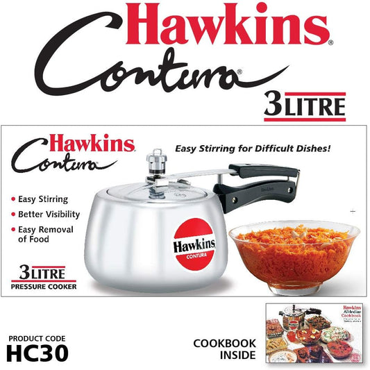 Hawkins Contura HC30 3 Litre Aluminium Pressure Cooker | Rounded Body Gas Stove Cooker