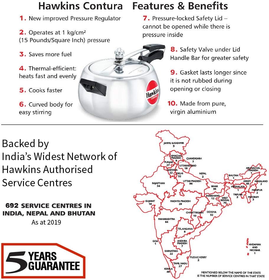 Hawkins Contura HC50 5 Litre Aluminium Pressure Cooker | Rounded Body Gas Stove Cooker