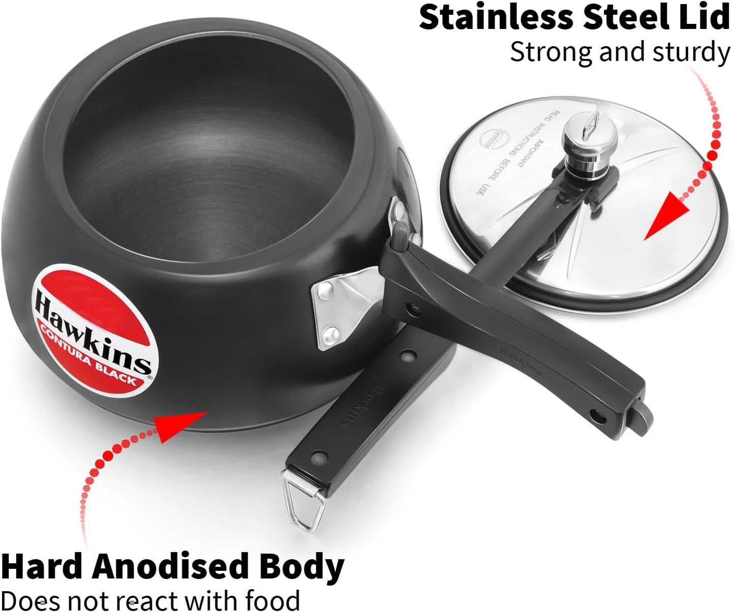 Hawkins CB40 4 Litre Hard-Anodised Pressure Cooker | Durable Aluminium Gas Stove Cooker
