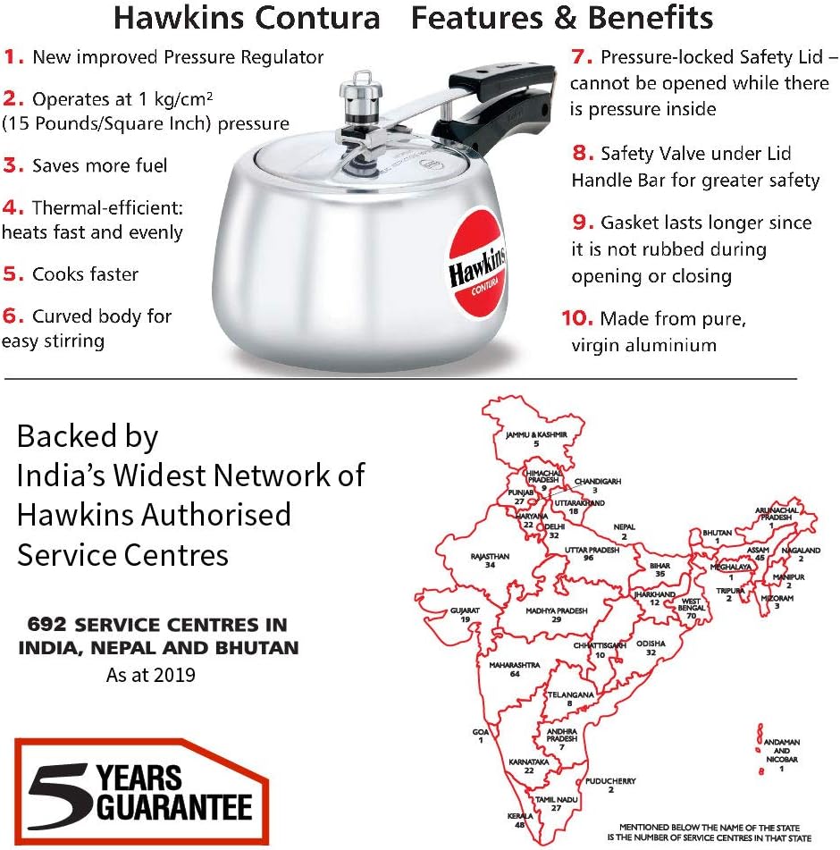 Hawkins Contura HC30 3 Litre Aluminium Pressure Cooker | Rounded Body Gas Stove Cooker