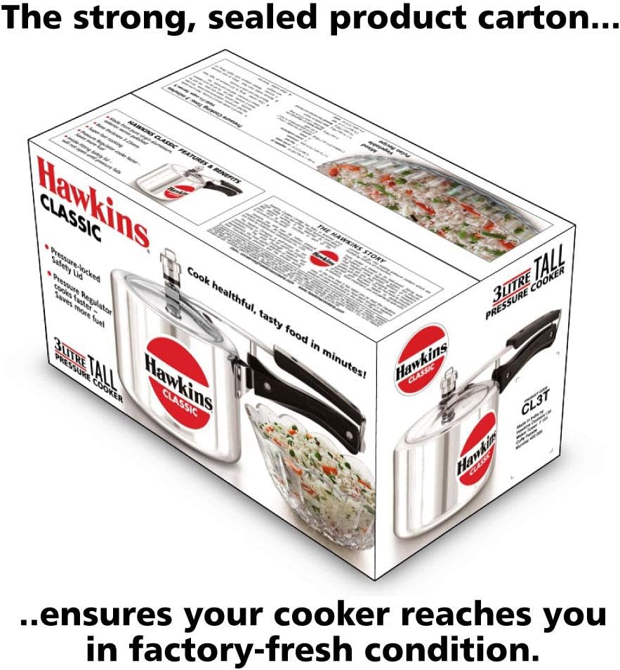 Hawkins Classic 3 Litre Aluminium Pressure Cooker CL3T | Tall Inner Lid Design, Silver – Buy Online Australia