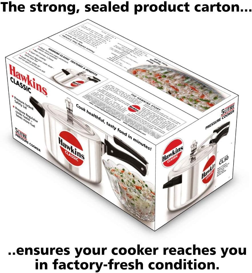 Hawkins Classic 5 Litre Pressure Cooker CL50 | New Improved Aluminium, Silver – Buy Online Australia