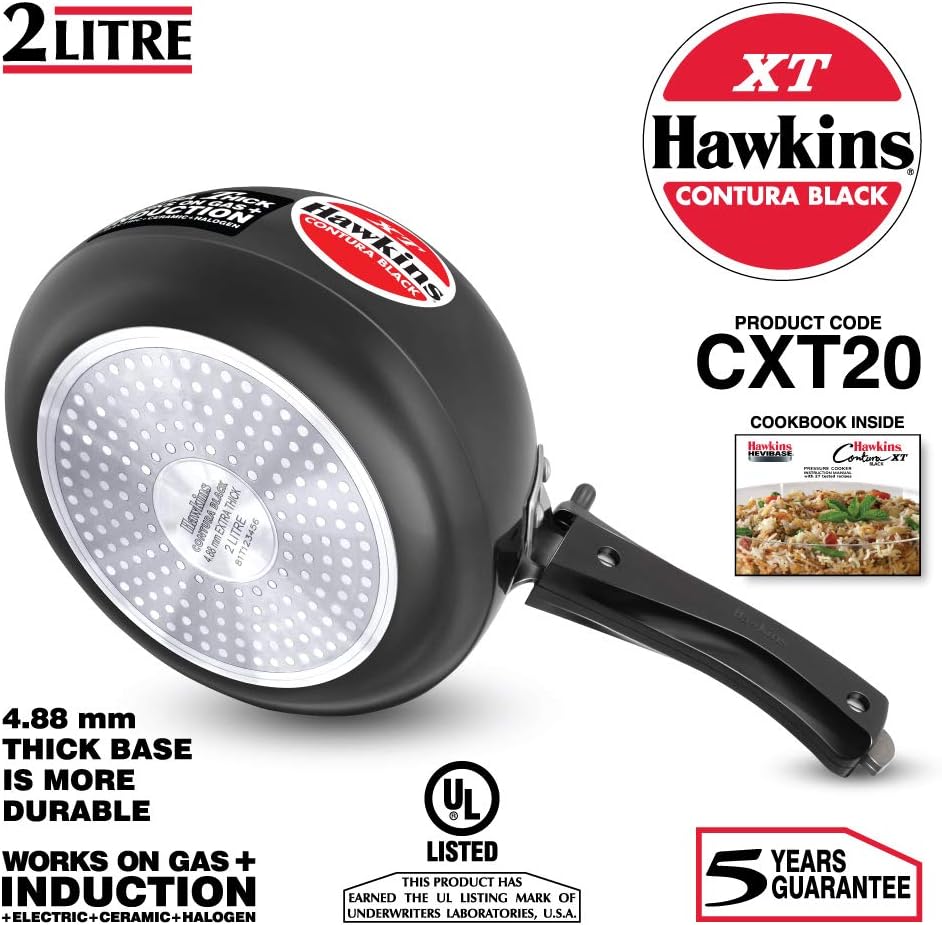 Hawkins CXT20 2 Litre Contura Black XT Induction Pressure Cooker | Hard Anodised